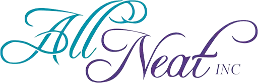 "All Neat Inc" logo with elegant cursive typography