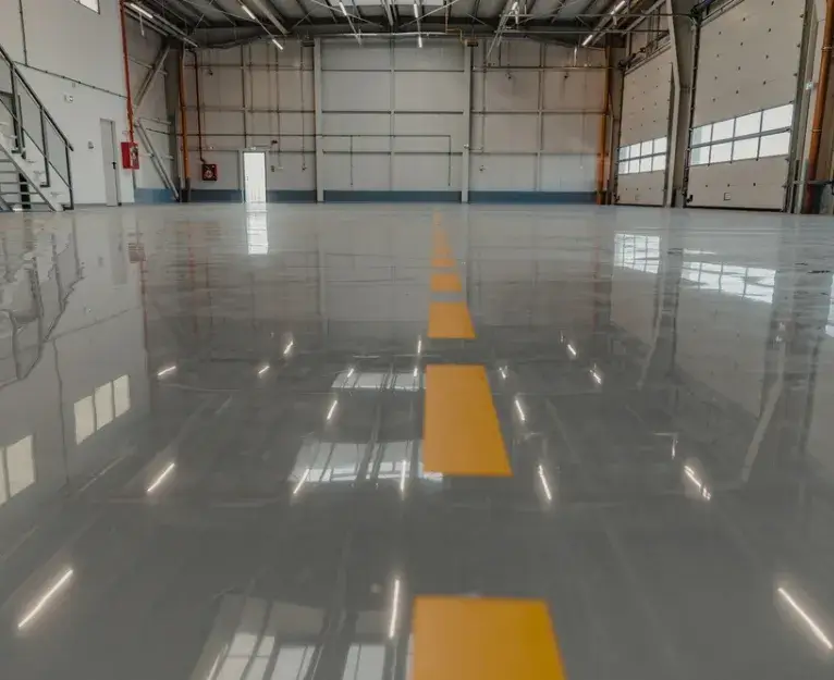 Glossy industrial floor after strip and wax commercial cleaning in Washington D.C.